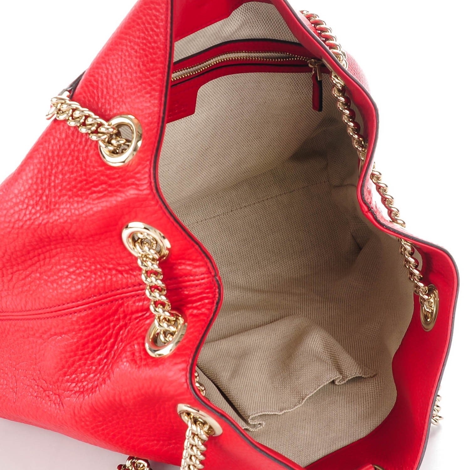 Gucci Pebbled Calfskin Medium Soho Chain Shoulder Bag Tabasco Red 5 of 7