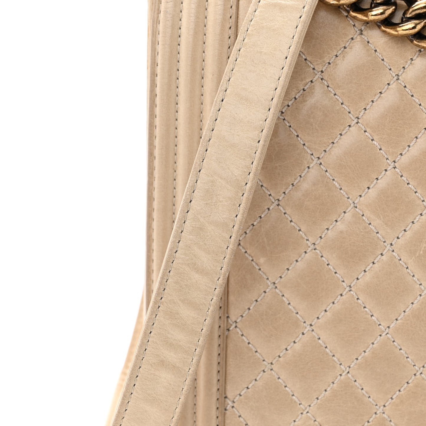Glazed Calfskin Quilted Large Boy Flap Beige