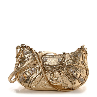 Balenciaga Metallic Arena Agneau Crystal Le Cagole Mini Purse With Chain Gold 1 of 12