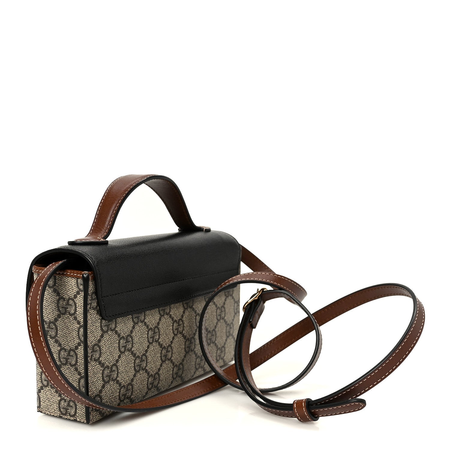 Gucci GG Supreme Monogram Calfskin Mini Padlock Top Handle Shoulder Bag Beige Black Cuir 3 of 11