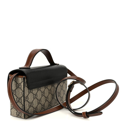 Gucci GG Supreme Monogram Calfskin Mini Padlock Top Handle Shoulder Bag Beige Black Cuir 3 of 11