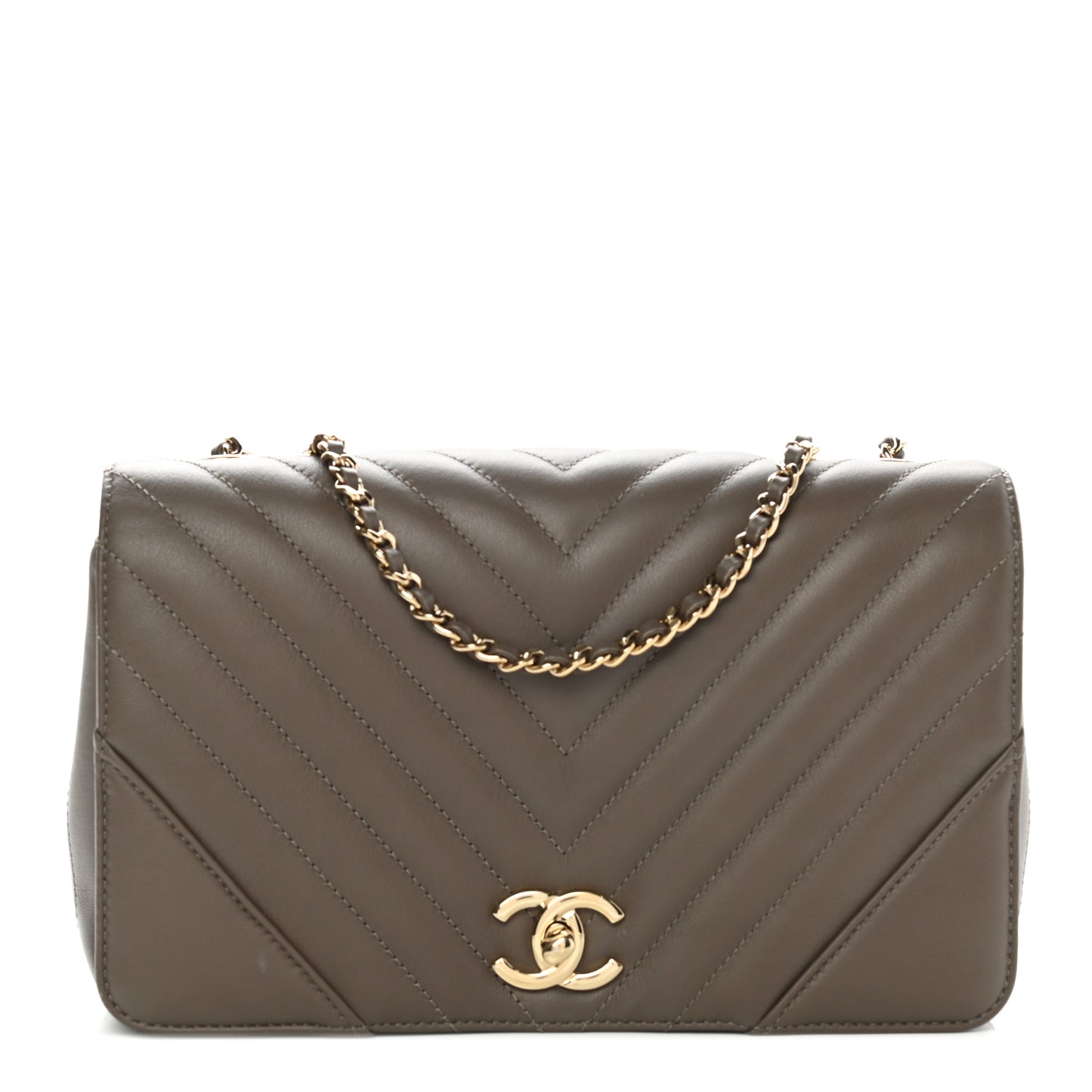 Calfskin Chevron Quilted Medium Statement Flap Khaki