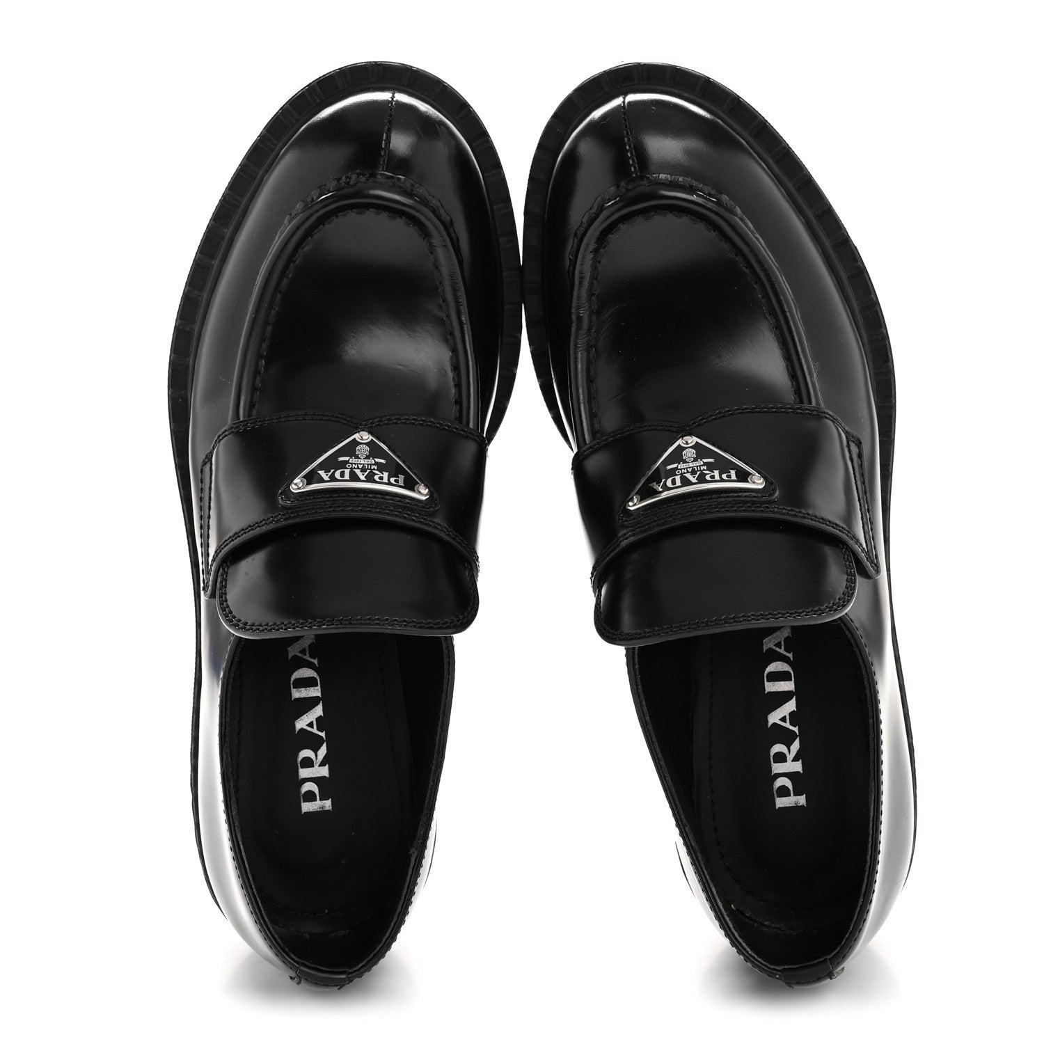 Prada Spazzolato Metal Triangle Logo 50mm Loafers 36.5 Black 5 of 27