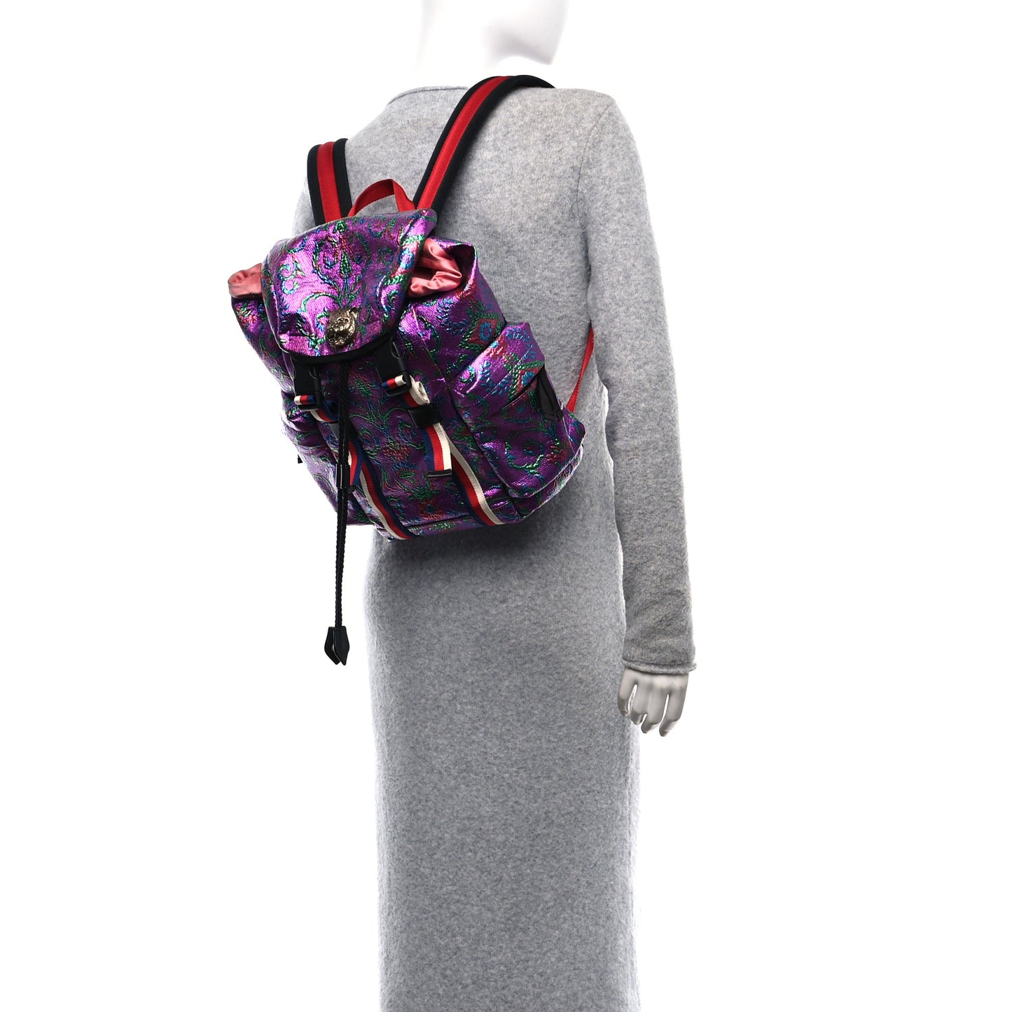 Brocade Web Small Double Buckle Backpack Multicolor
