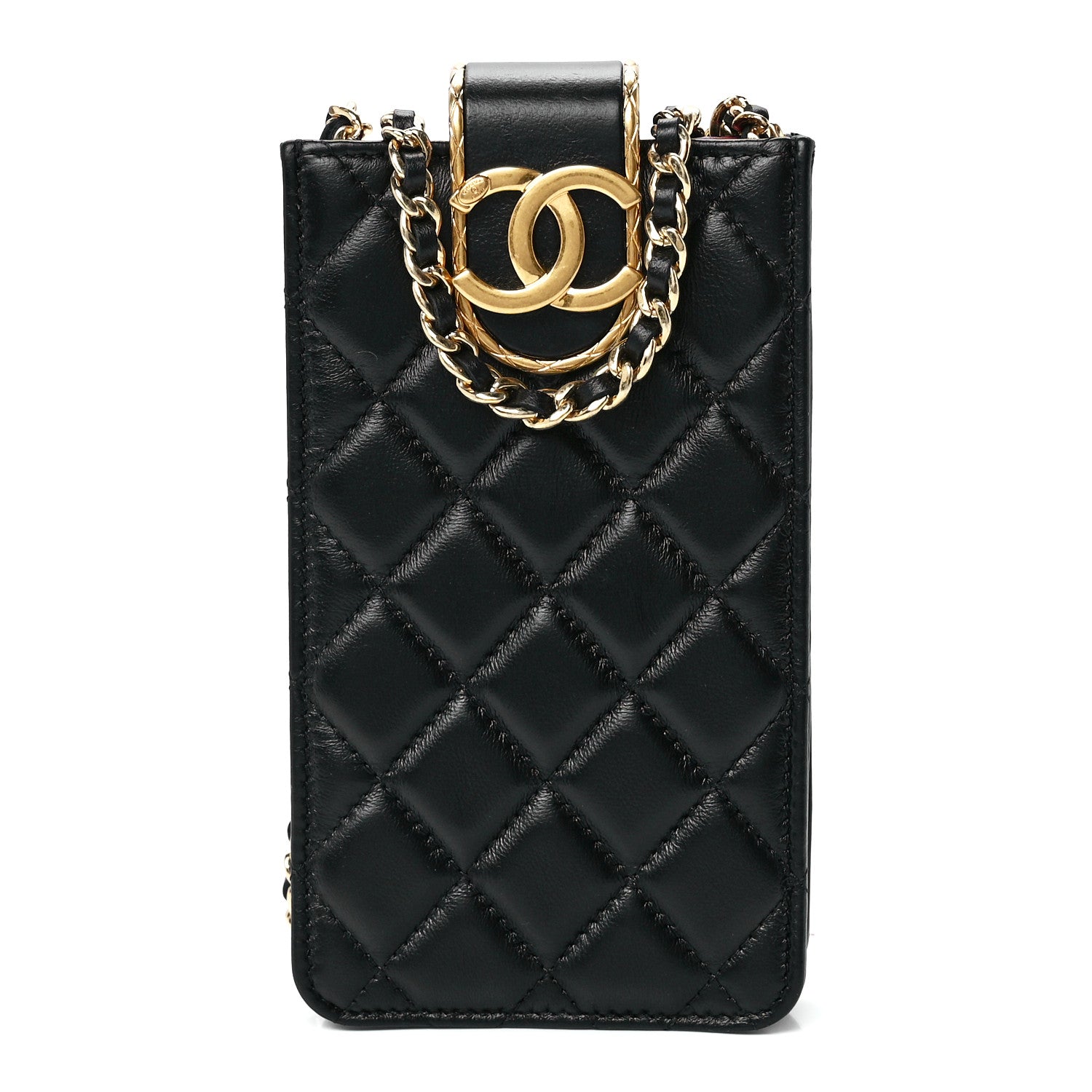 Chanel Lambskin Quilted Phone Holder With Chain Black 1 of 12