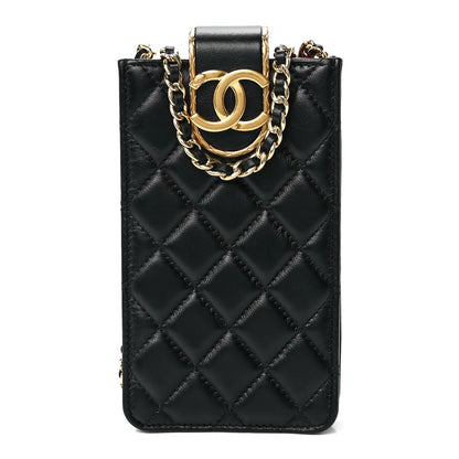 Chanel Lambskin Quilted Phone Holder With Chain Black 1 of 12