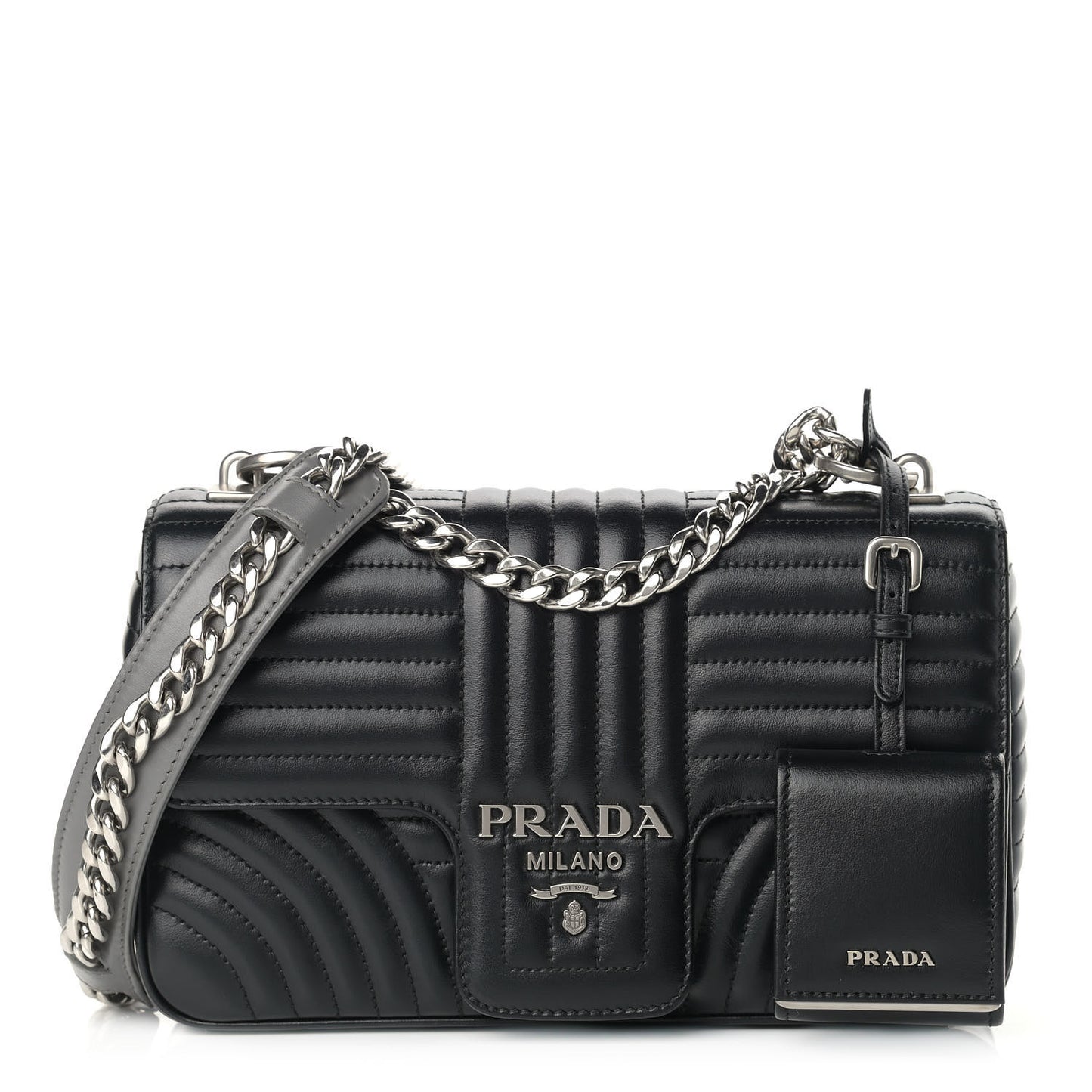 Soft Calfskin Impunture Diagramme Medium Chain Flap Shoulder Bag Black