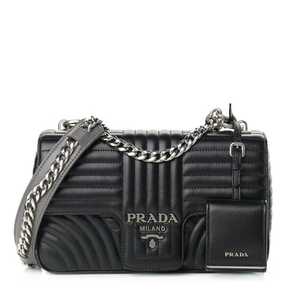 Prada Soft Calfskin Impunture Diagramme Medium Chain Flap Shoulder Bag Black 1 of 12