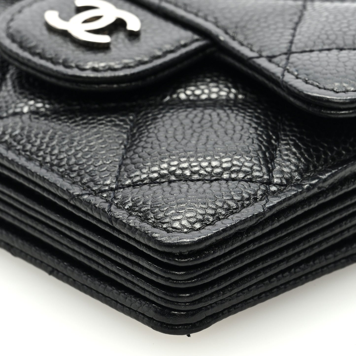 Caviar Quilted Flap Card Holder On Chain Black