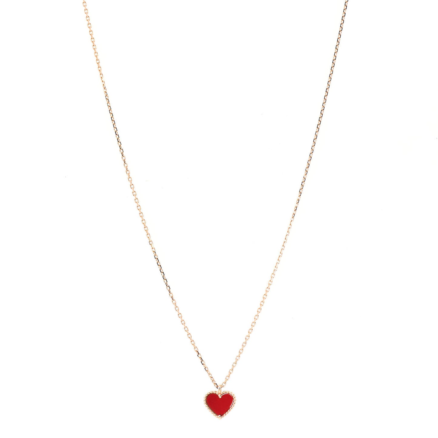 18K Rose Gold Carnelian Sweet Alhambra Heart Pendant Necklace
