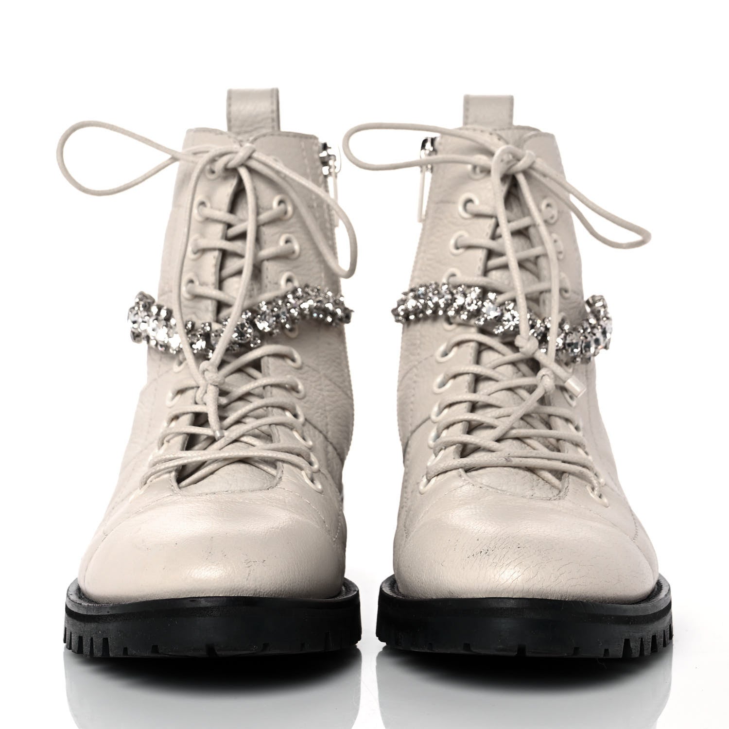 Jimmy Choo Grained Calfskin Crystal Embellished Cruz Combat Boots 36.5 White 2 of 8