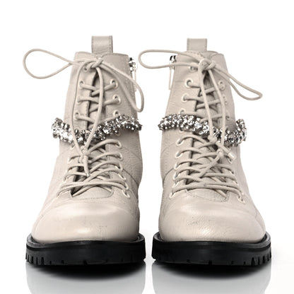 Jimmy Choo Grained Calfskin Crystal Embellished Cruz Combat Boots 36.5 White 2 of 8