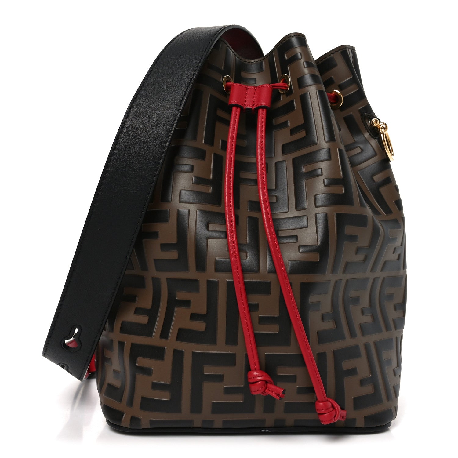Fendi Vitello Grace F is Fendi Bi-Color FF 1974 Embossed Grande Mon Tresor Bucket Bag Maya Black Fragola 1 of 10