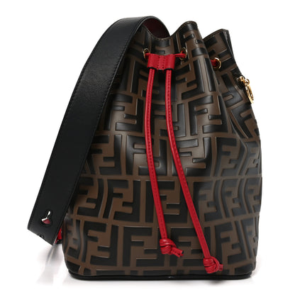 Fendi Vitello Grace F is Fendi Bi-Color FF 1974 Embossed Grande Mon Tresor Bucket Bag Maya Black Fragola 1 of 10