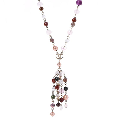 Chanel Pearl Beaded CC Necklace Gold Multicolor 1 of 14