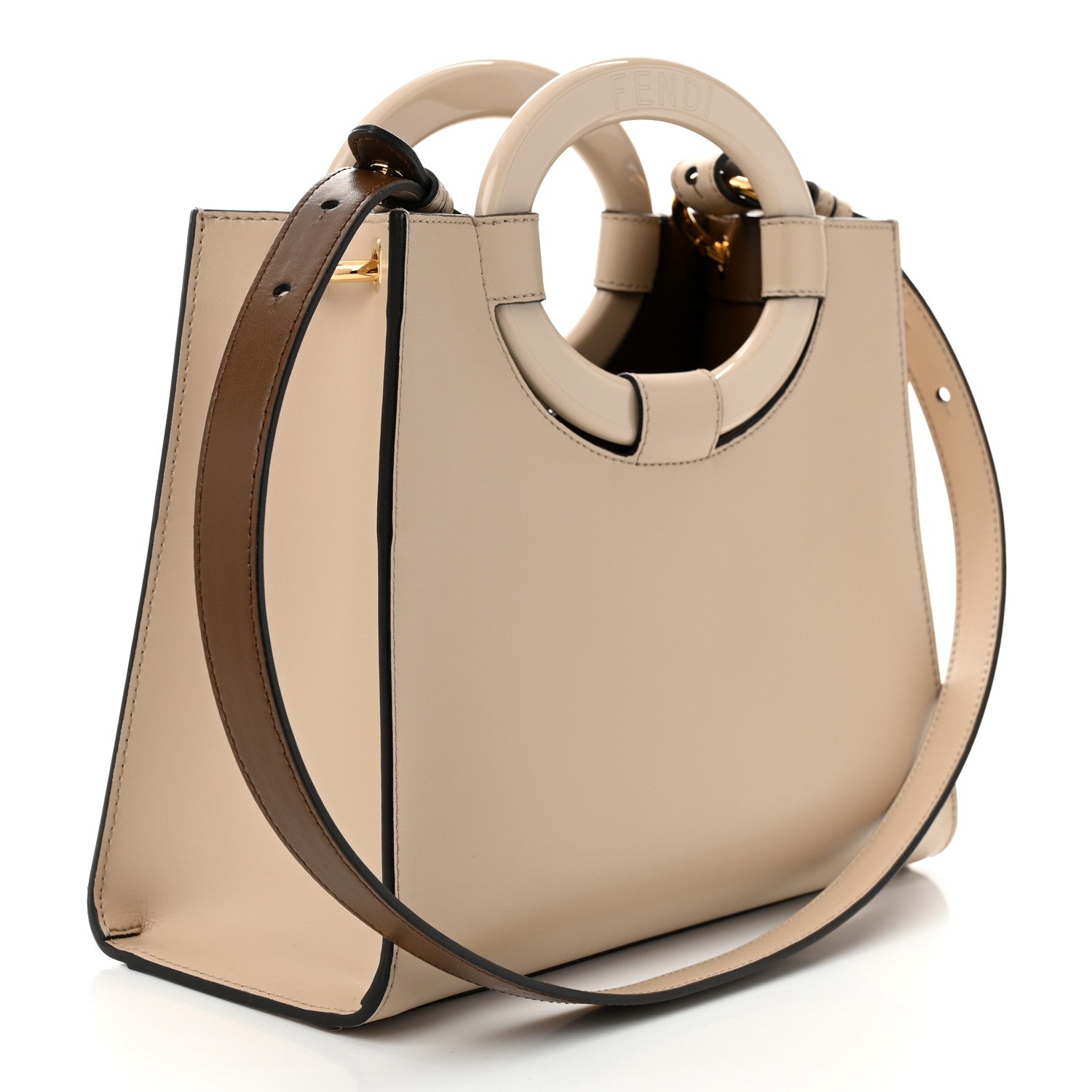 Fendi Vitello Liberty Plexiglass Stamp Patch Perforated Small Runaway Shopper Tote Nuvola 3 of 9