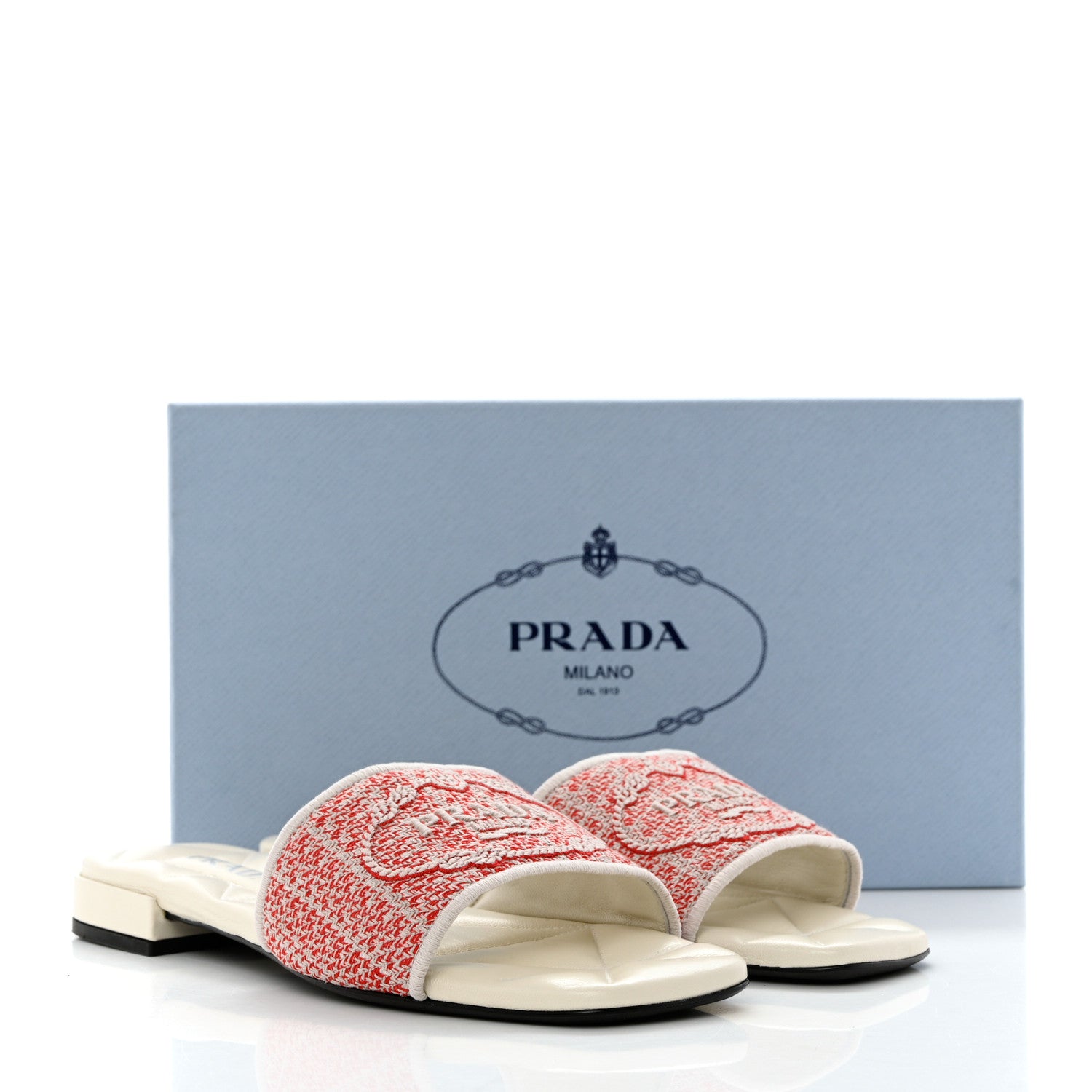 Prada Jacquard Logo Embroidered 10mm Slide Sandals 40 Rosso Talco 8 of 8
