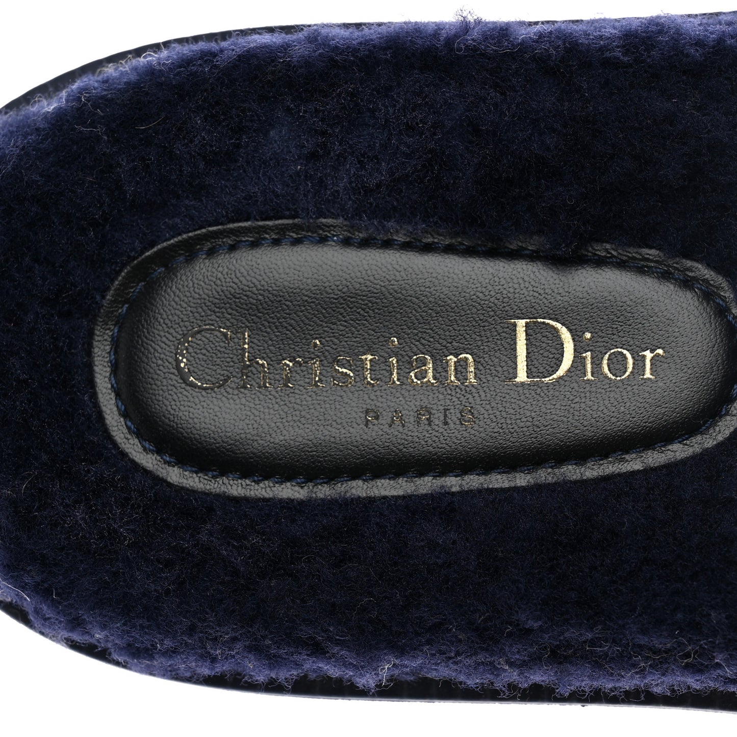 Shearling Canvas Embroidered Dway 10mm Slide Sandals 40 Deep Blue Natural