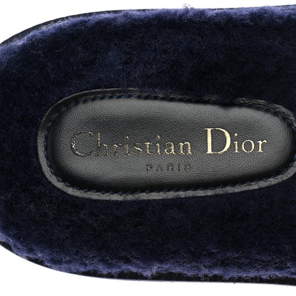 Christian Dior Shearling Canvas Embroidered Dway 10mm Slide Sandals 40 Deep Blue Natural 10 of 11