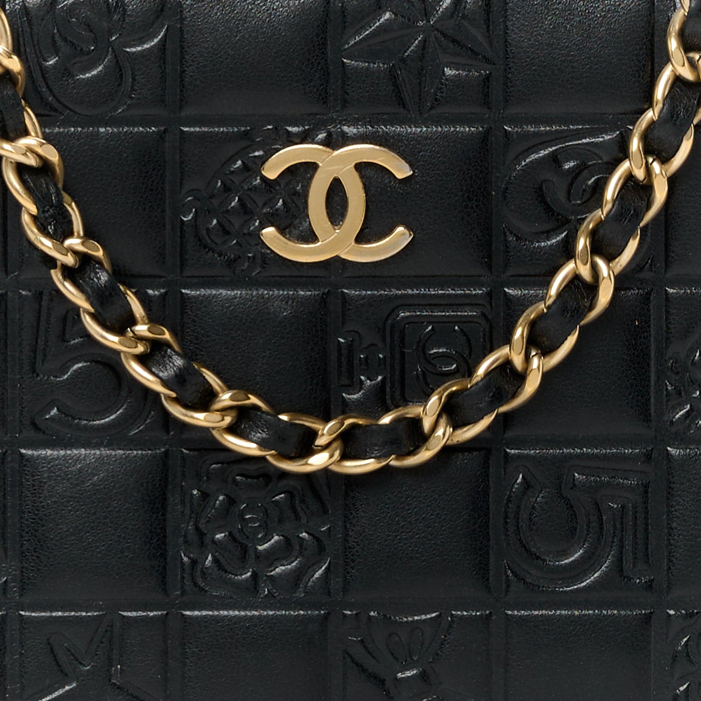 Lambskin Lucky Charms Symbols Wallet on Chain WOC Black