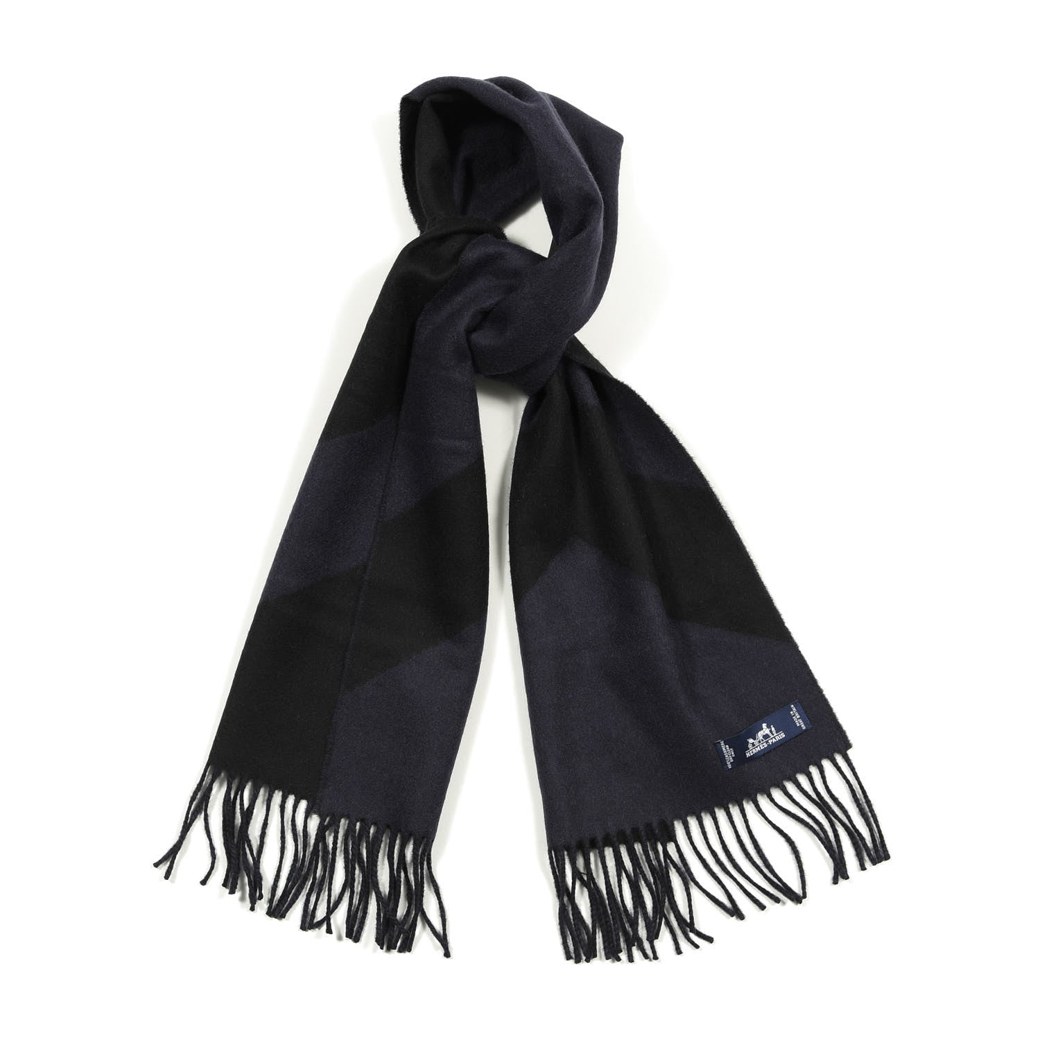 Hermes Cashmere Chevron Muffler Bleu Black 1 of 4