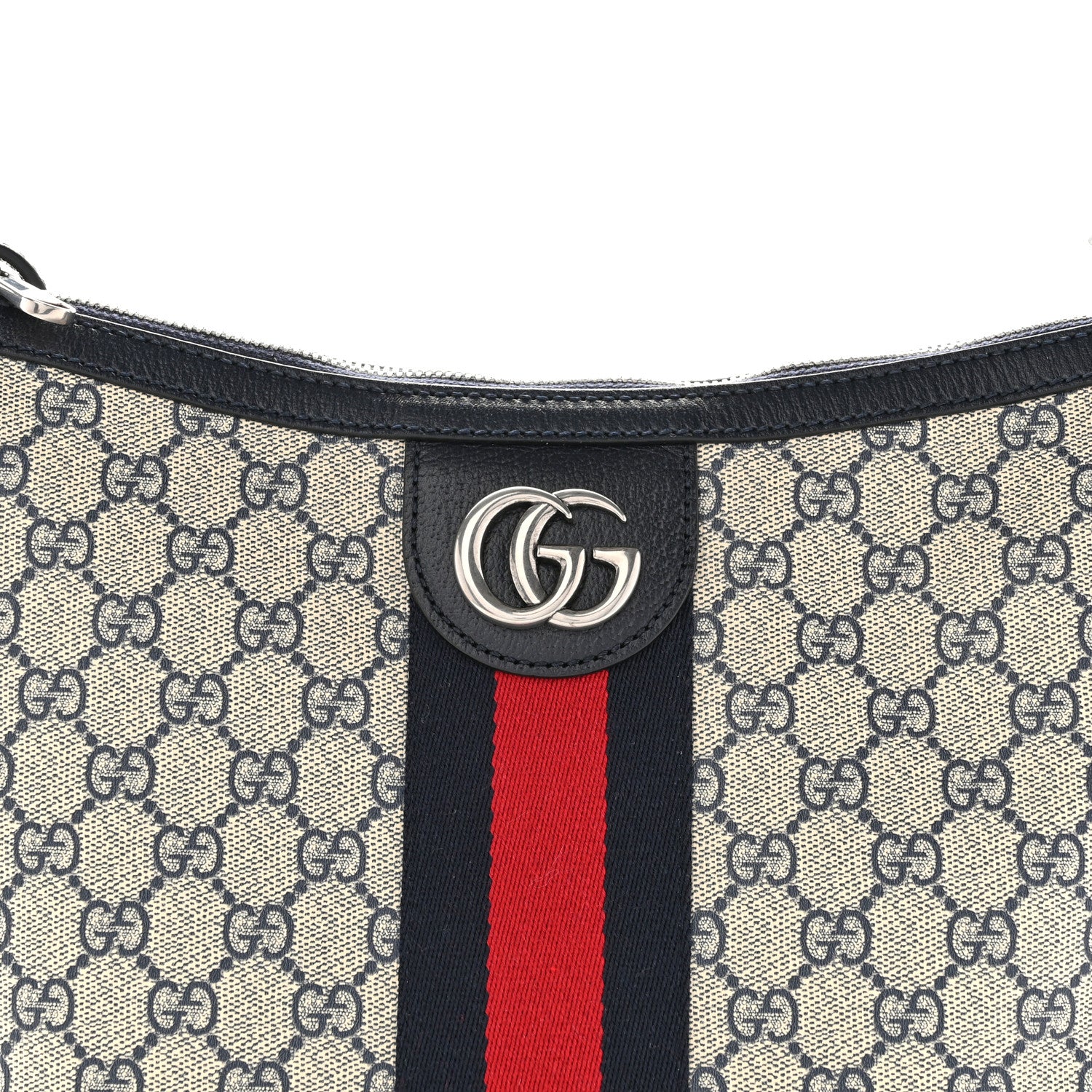 Gucci GG Supreme Monogram Textured Dollar Calfskin Web Small Ophidia Half Moon Hobo Beige Blue 8 of 10