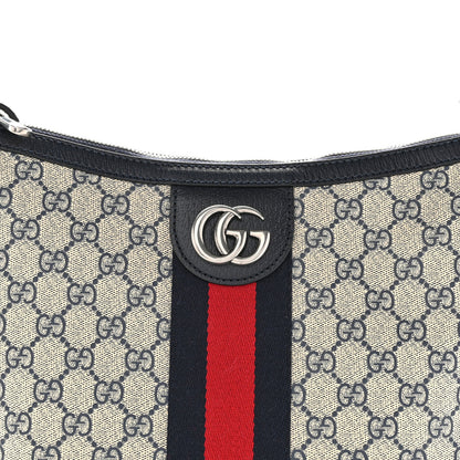 Gucci GG Supreme Monogram Textured Dollar Calfskin Web Small Ophidia Half Moon Hobo Beige Blue 8 of 10