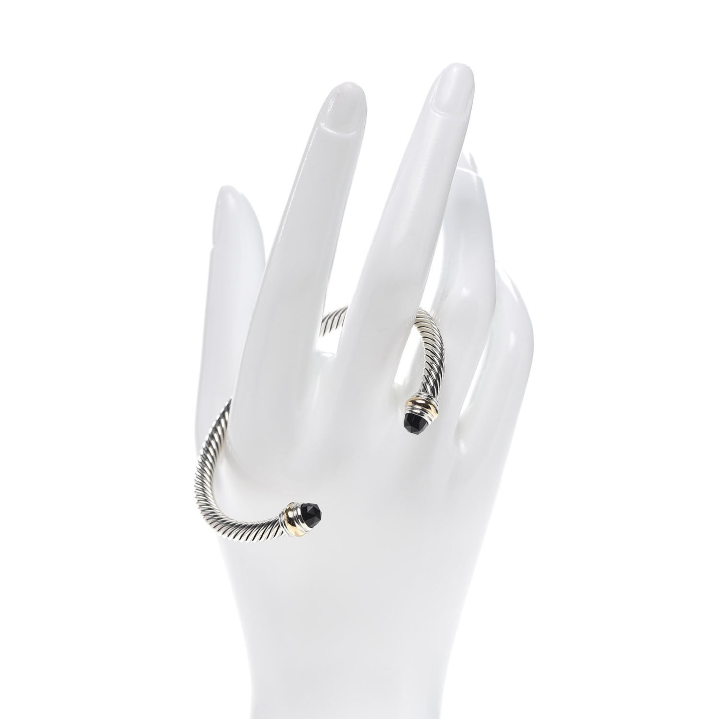 Sterling Silver 14K Yellow Gold Black Onyx 5mm Cable Classics Bracelet