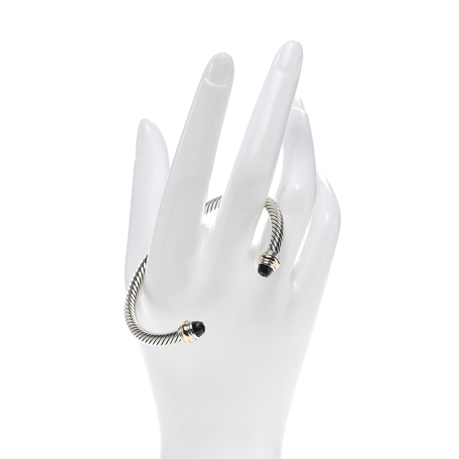 David Yurman Sterling Silver 14K Yellow Gold Black Onyx 5mm Cable Classics Bracelet 2 of 5
