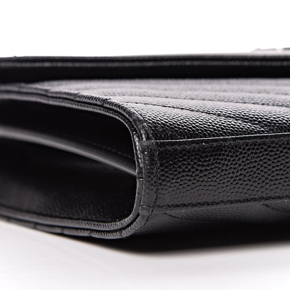 Saint Laurent Grain De Poudre Matelasse Chevron Monogram Chain Wallet Black 9 of 10
