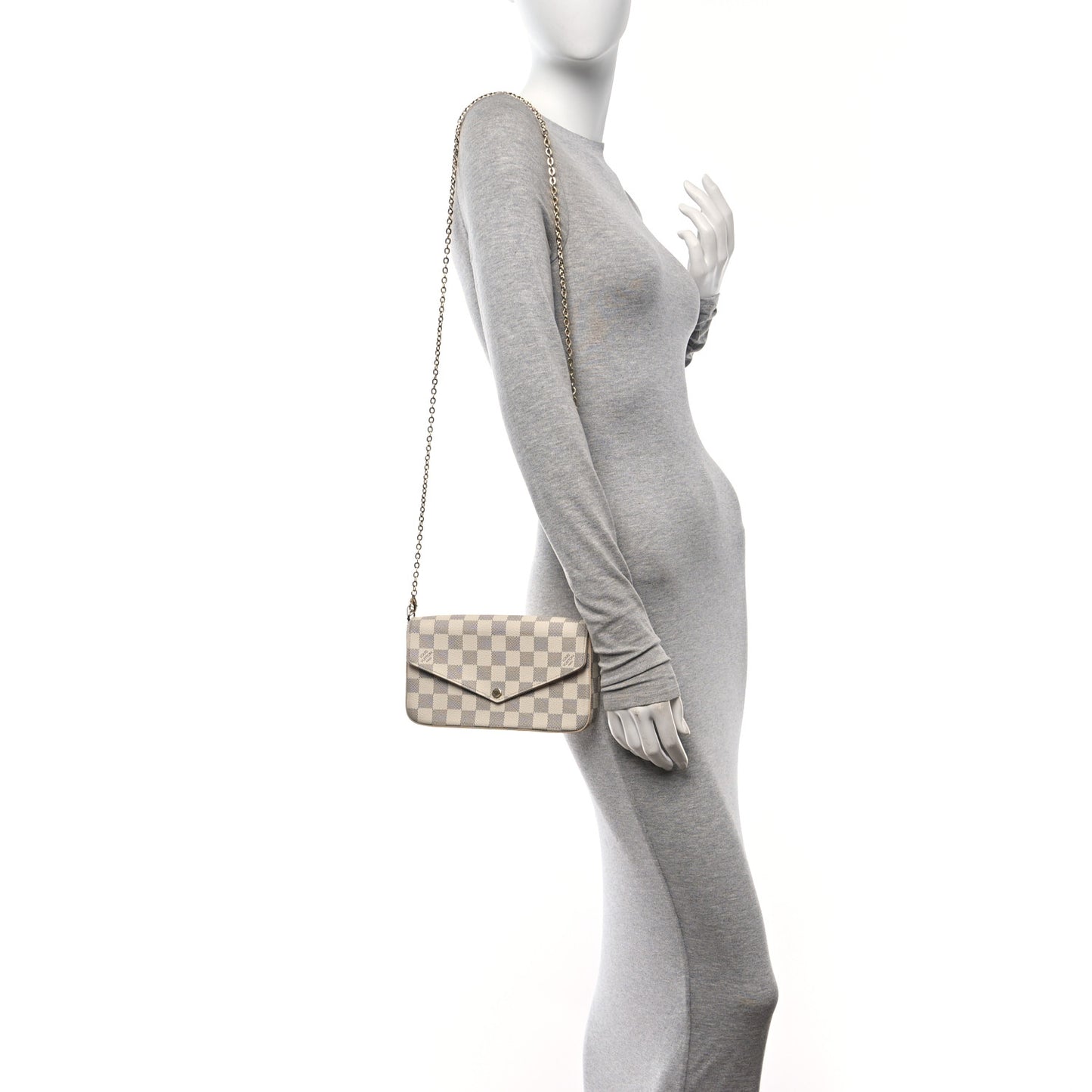 Damier Azur Pochette Felicie Chain Wallet Rose Ballerine