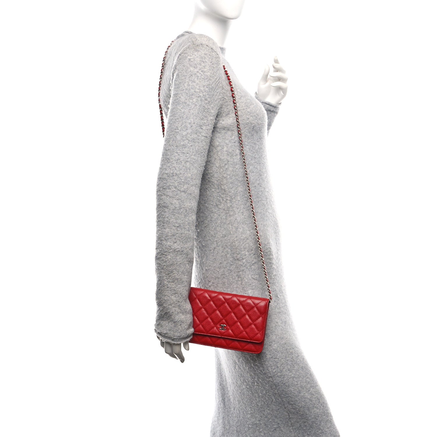 Chanel Caviar Quilted Wallet On Chain WOC Red 2 of 12