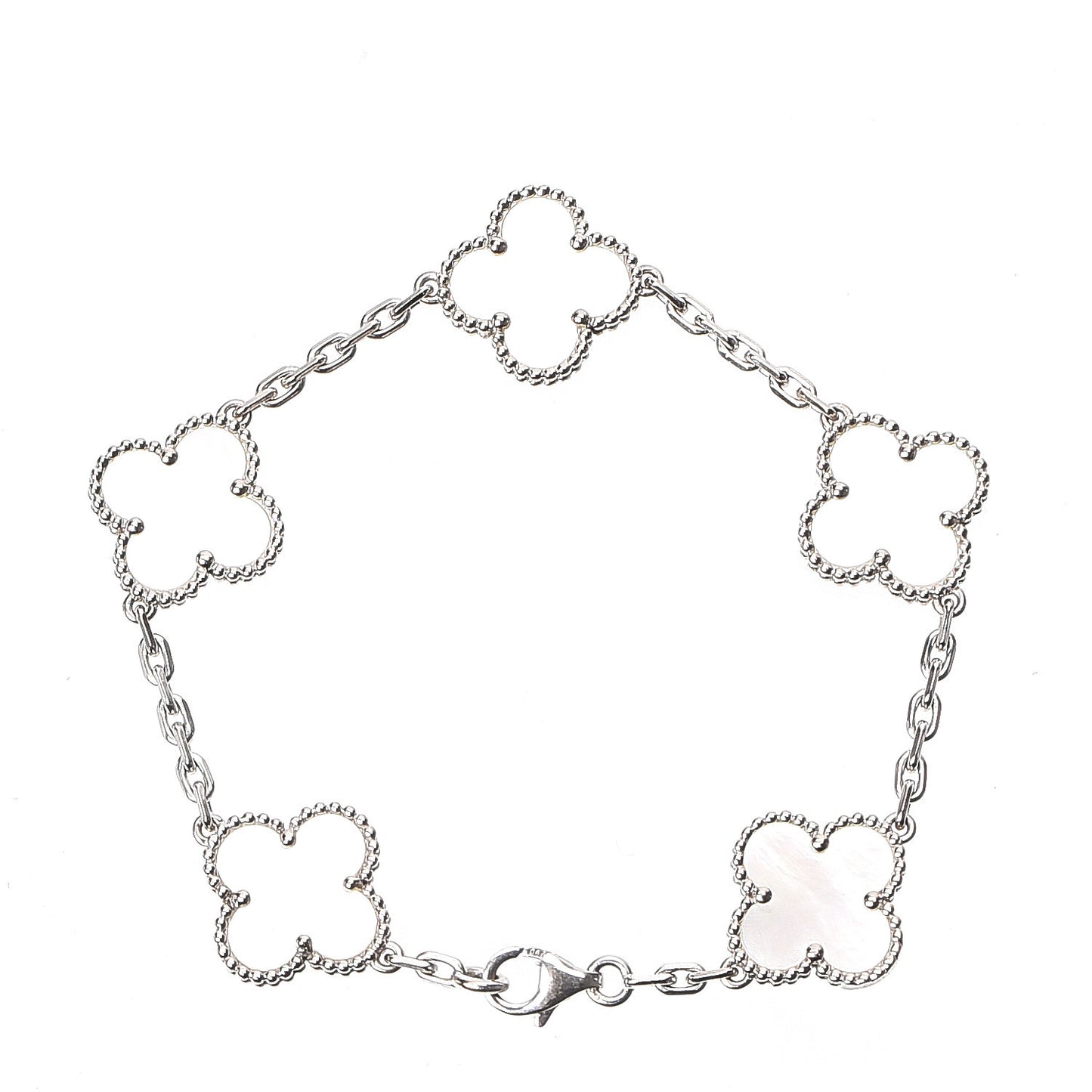 18K White Gold Mother of Pearl 5 Motifs Vintage Alhambra Bracelet