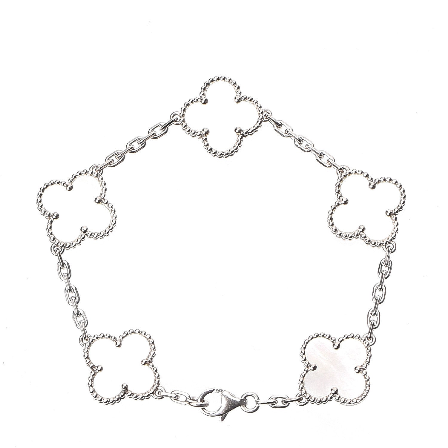 Van Cleef & Arpels 18K White Gold Mother of Pearl 5 Motifs Vintage Alhambra Bracelet 2 of 4