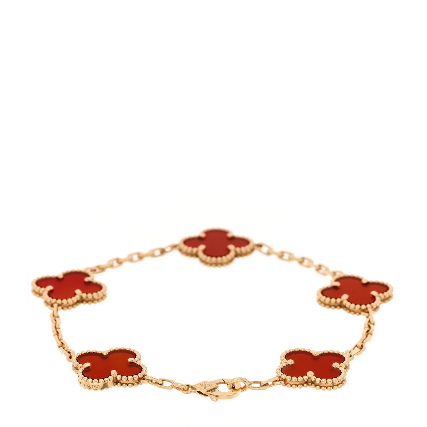 18K Yellow Gold Carnelian 5 Motifs Vintage Alhambra Bracelet