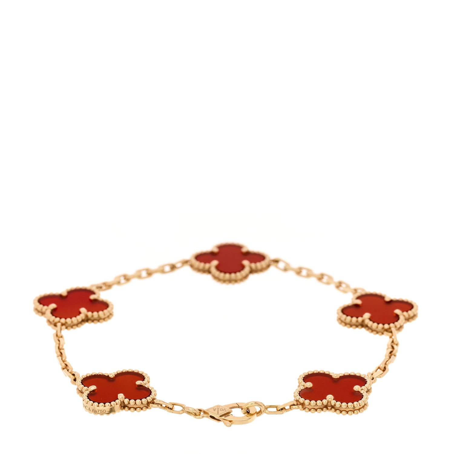 Van Cleef & Arpels 18K Yellow Gold Carnelian 5 Motifs Vintage Alhambra Bracelet 2 of 5