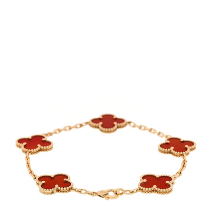 Van Cleef & Arpels 18K Yellow Gold Carnelian 5 Motifs Vintage Alhambra Bracelet 2 of 5