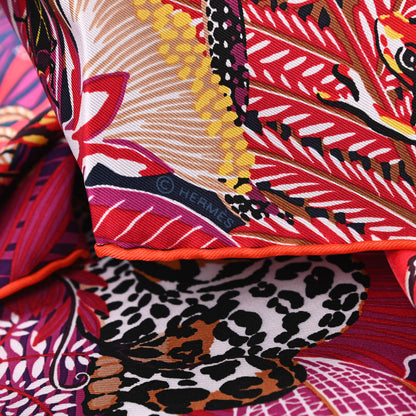 Hermes Silk Wild Singapore Scarf 90 Rouge Violet Beige 3 of 6