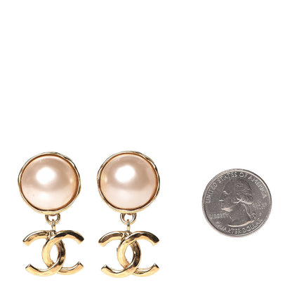 Chanel Pearl CC Dangle Clip On Earrings Gold 2 of 5