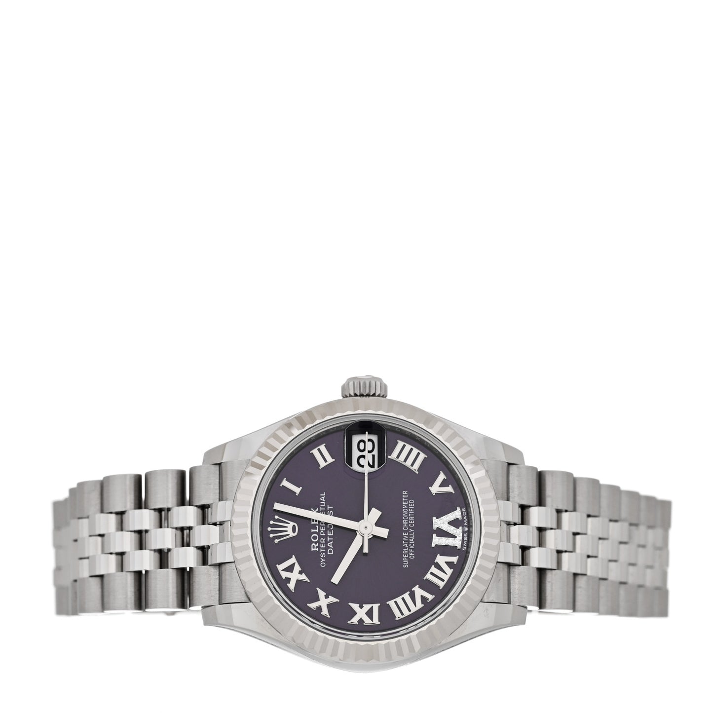 Stainless Steel 18K White Gold Diamond 31mm Oyster Perpetual Datejust Watch Aubergine Roman 278274