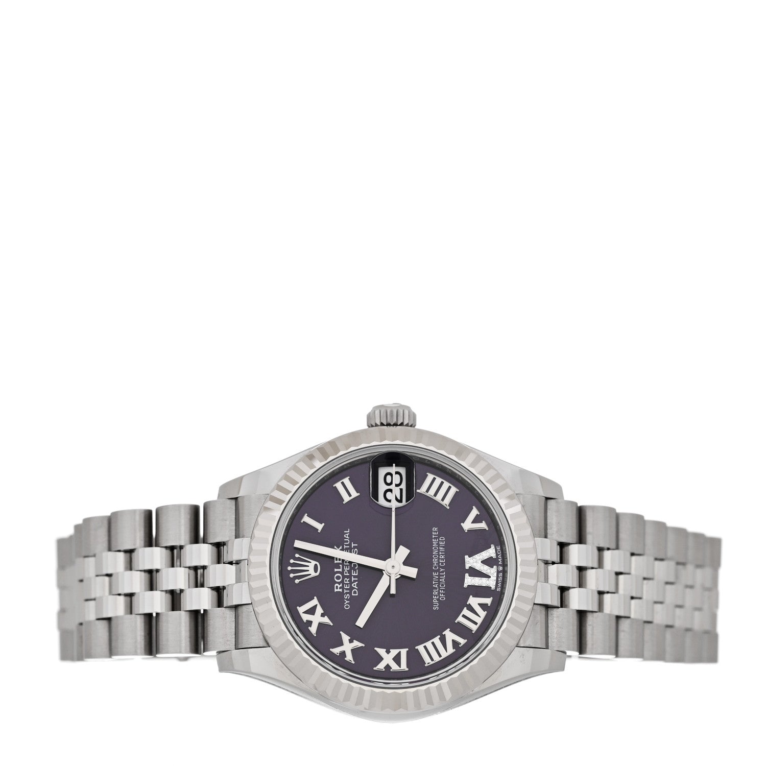 Rolex Stainless Steel 18K White Gold Diamond 31mm Oyster Perpetual Datejust Watch Aubergine Roman 278274 2 of 5