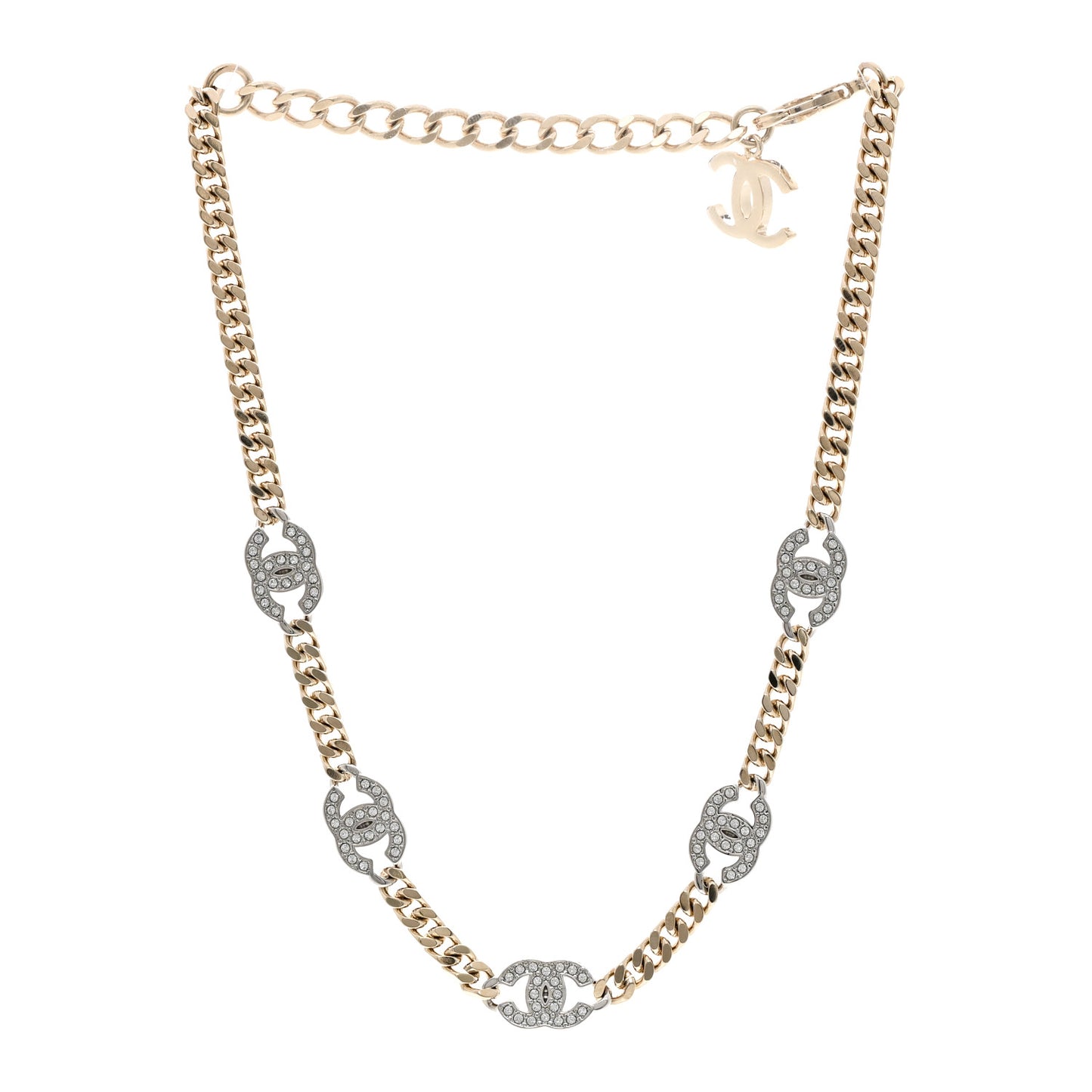 Crystal Chain CC Link Choker Gold Silver