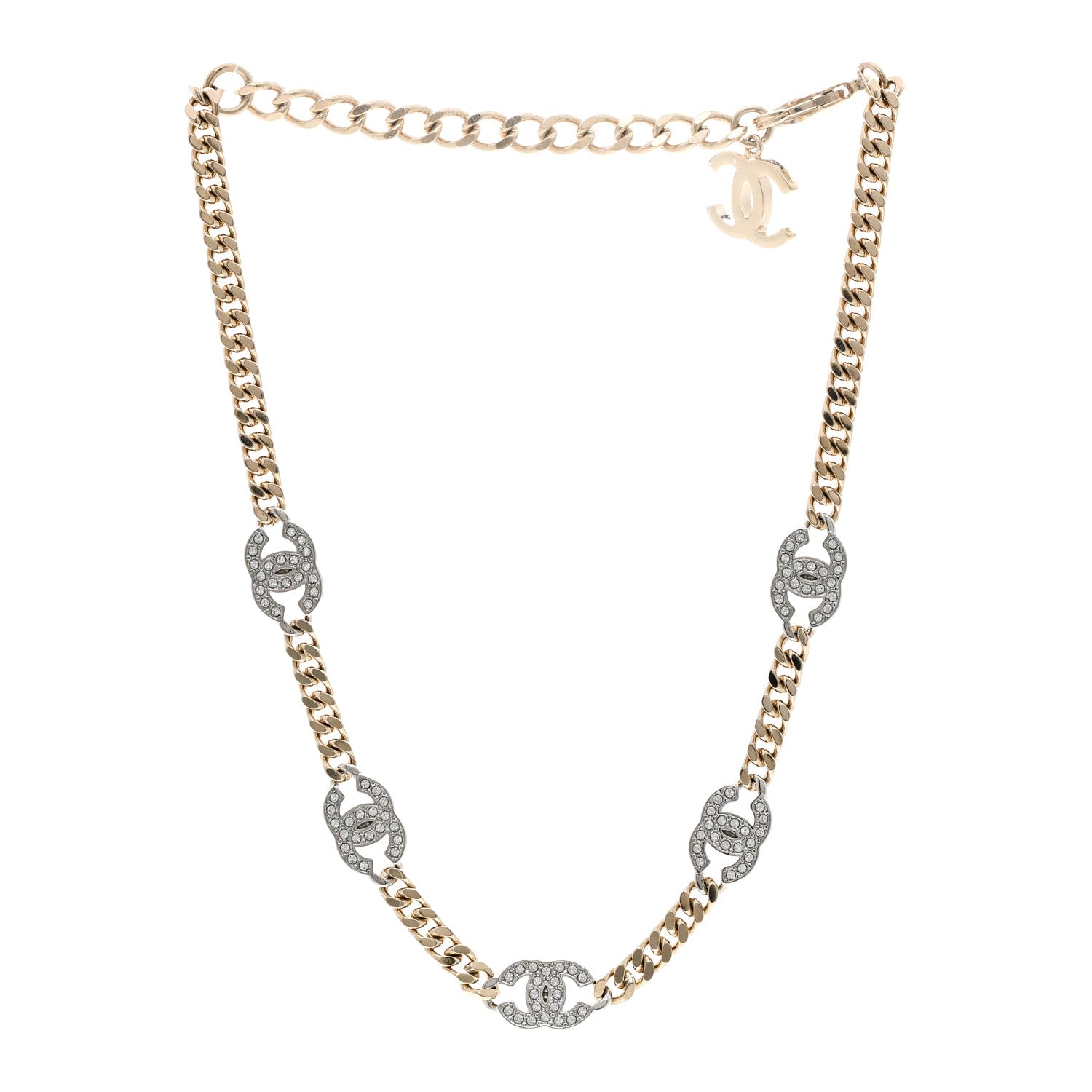 Chanel Crystal Chain CC Link Choker Gold Silver 3 of 4