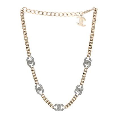 Chanel Crystal Chain CC Link Choker Gold Silver 3 of 4