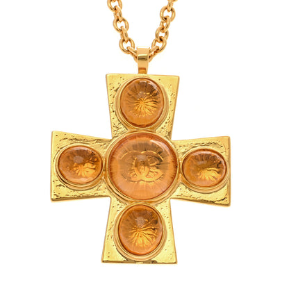 Chanel Gripoix Crystal CC Cross Pendant Necklace Gold Orange 4 of 6