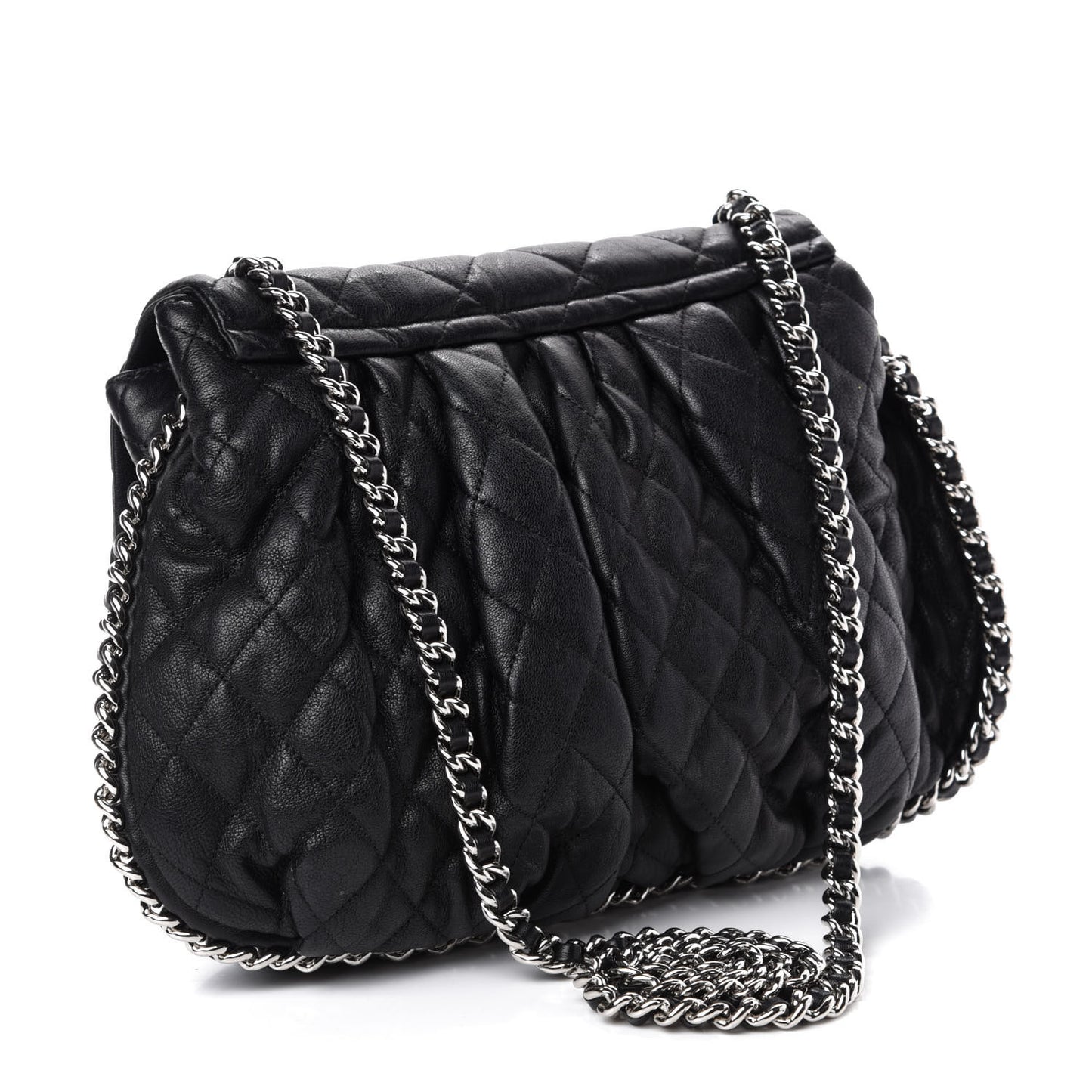 Washed Lambskin Quilted Large Chain Around Messenger Black