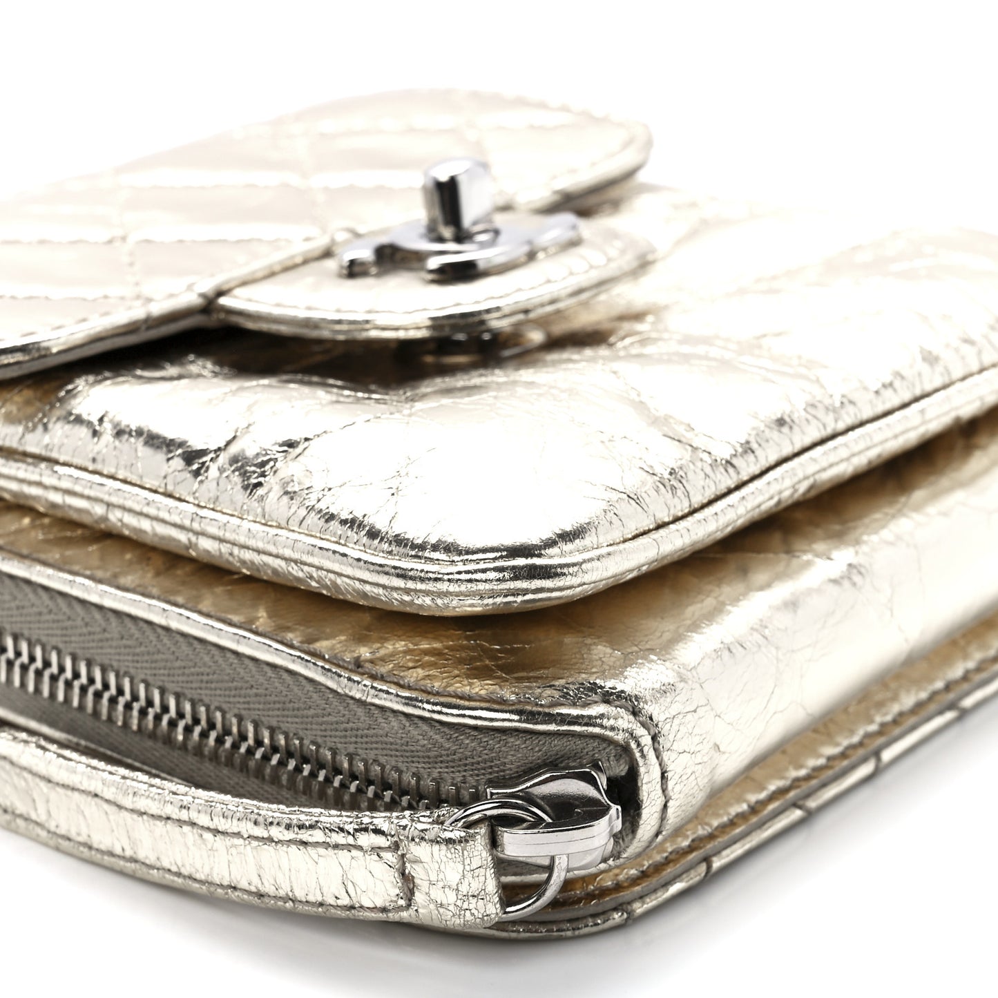 Crackled Aged Calfskin Mini Crossbody Flap Gold