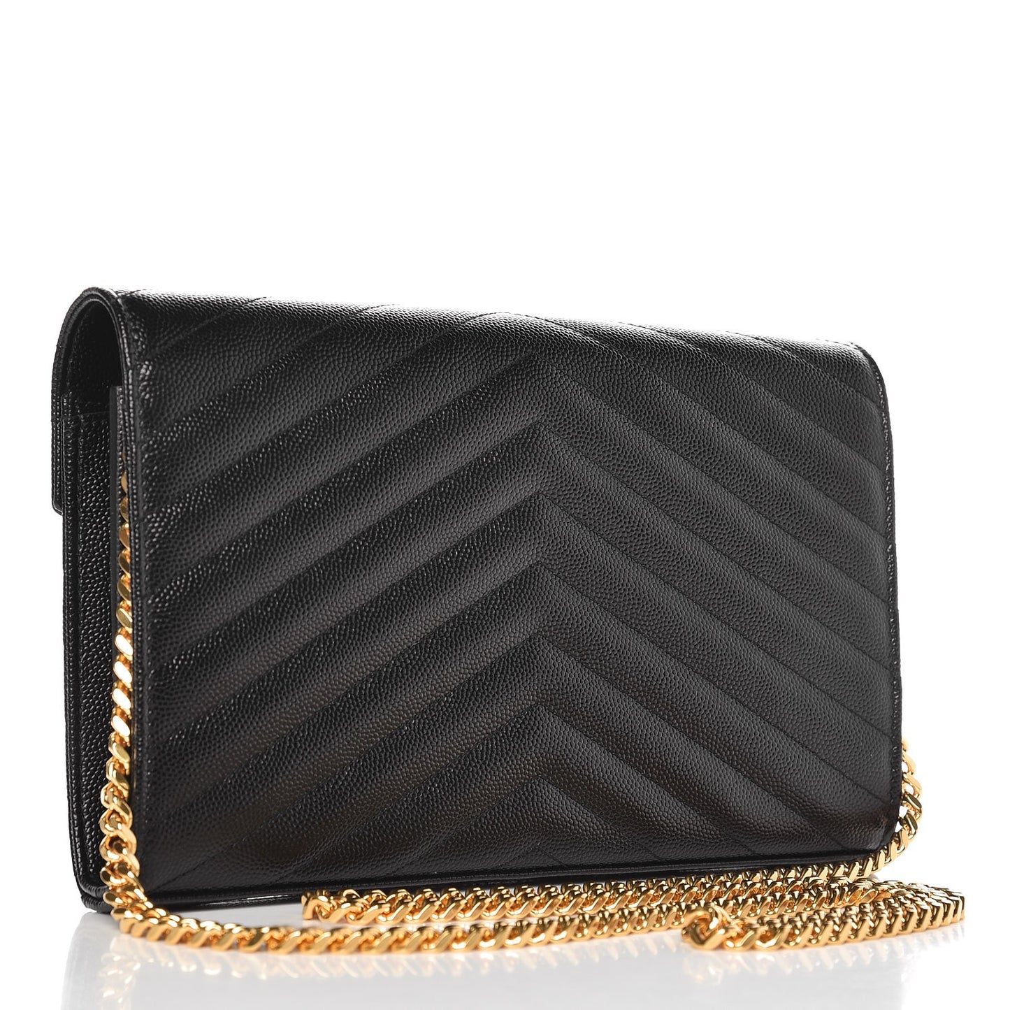 Grain De Poudre Matelasse Chevron Monogram Chain Wallet Black
