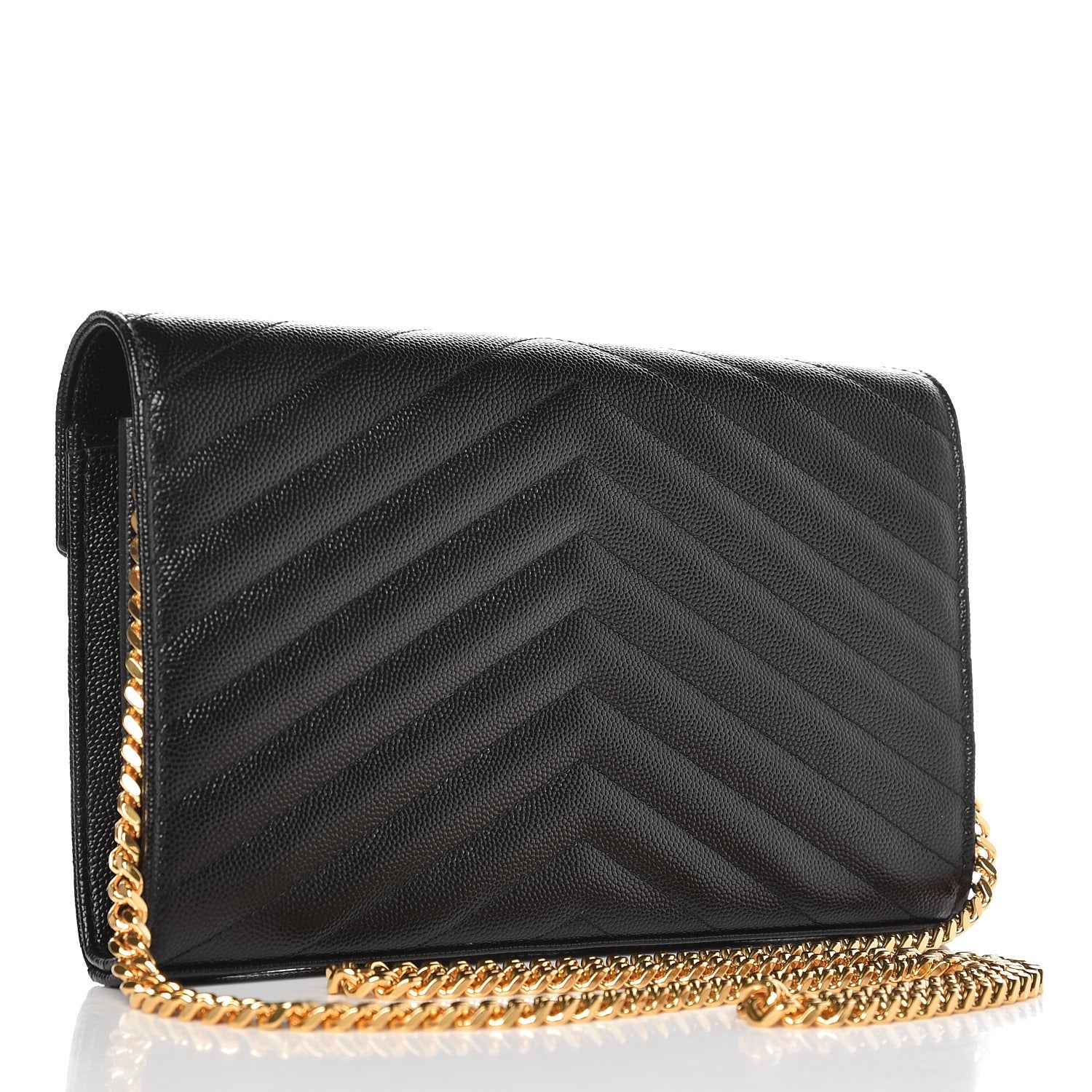 Saint Laurent Grain De Poudre Matelasse Chevron Monogram Chain Wallet Black 3 of 8