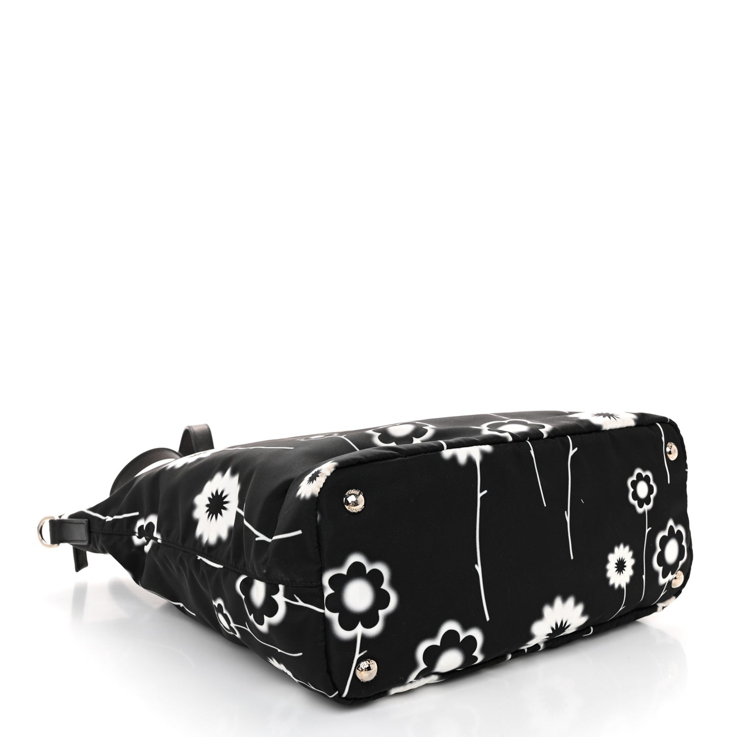 Tessuto Stampato Nylon Saffiano Floral Print Tote Black White
